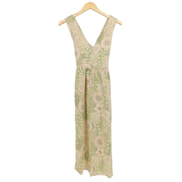 Self Contrast Womens Cross Back Daisy Print Steph Midi Dress Green Cream Size XS - Picture 2 of 5